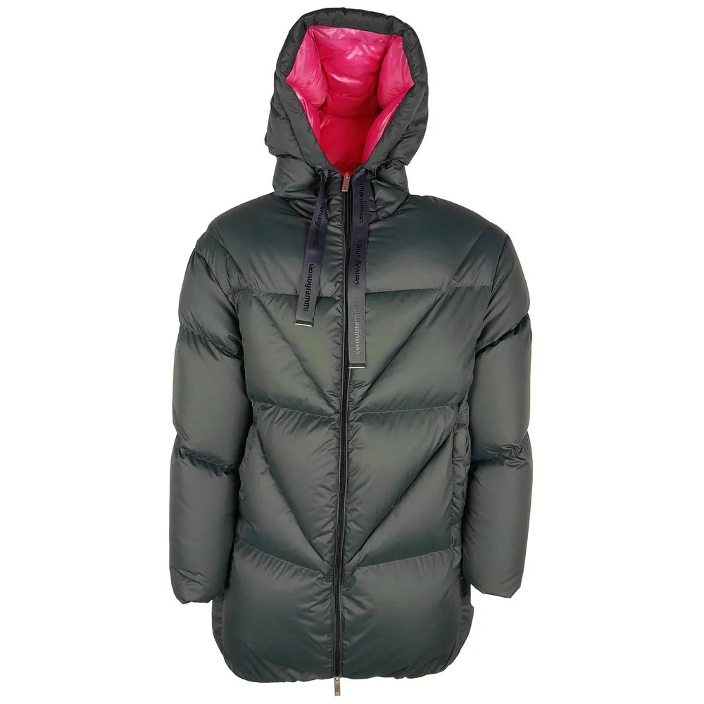 Centogrammi Women's Elegant Fuchsia-Lined Grey Down Duvet Jacket