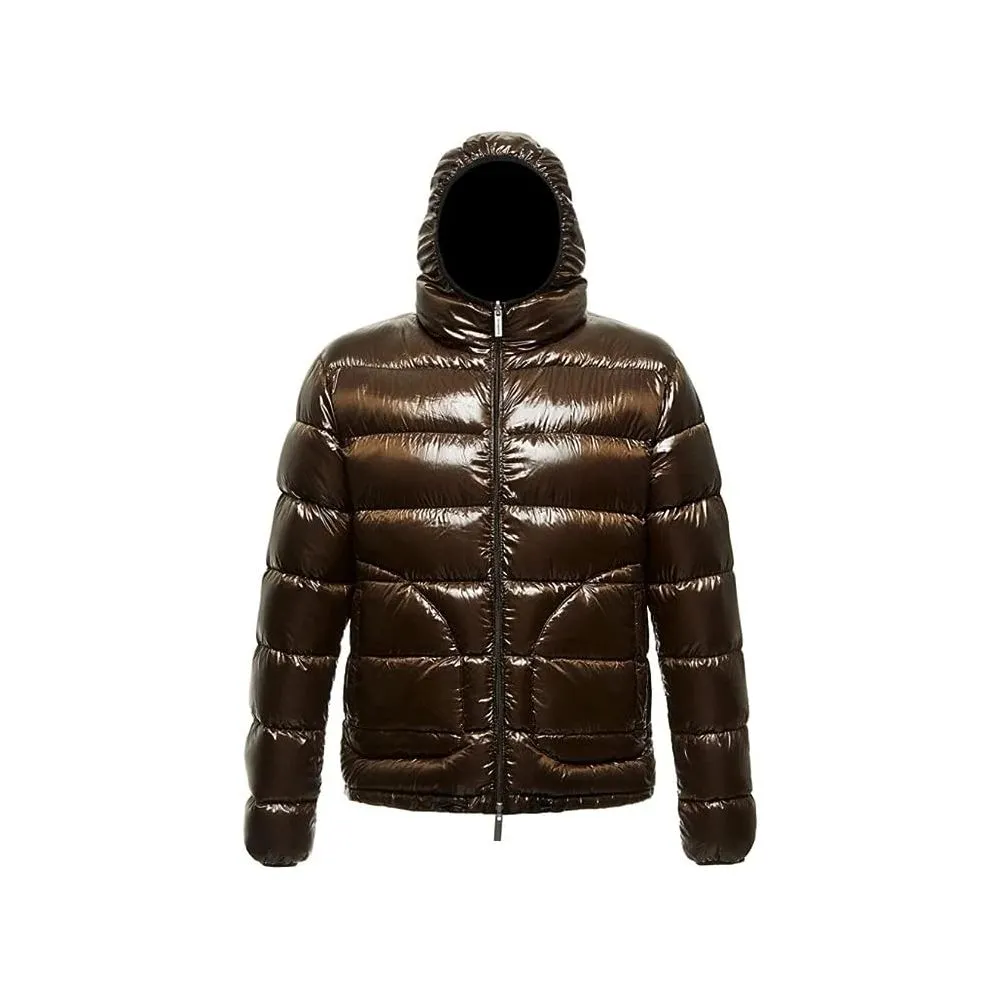 Centogrammi Men's Reversible Hooded Down Jacket in Brown and Black