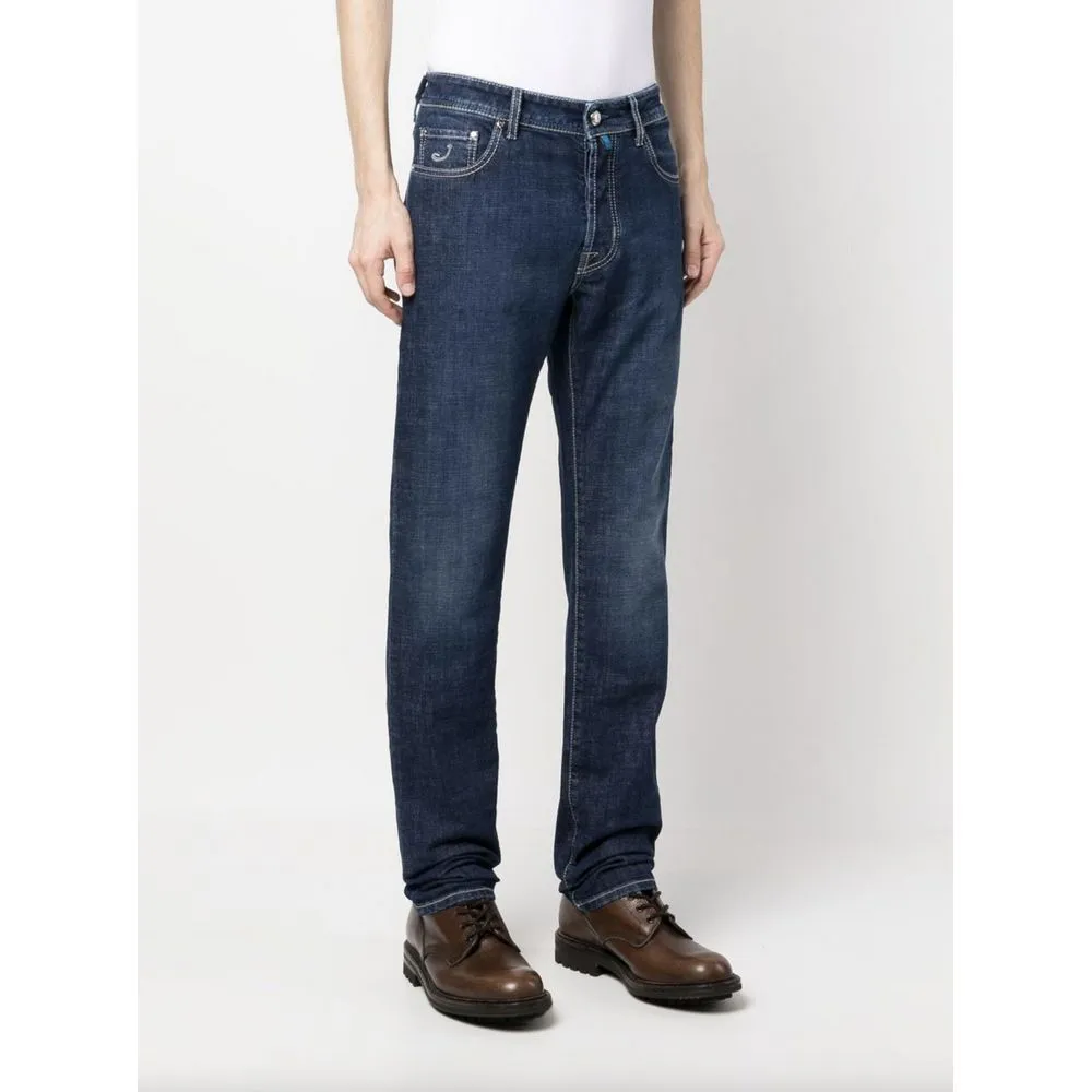 Jacob Cohen Men's Exclusive Indigo Straight Leg Jeans with Bandana Detail