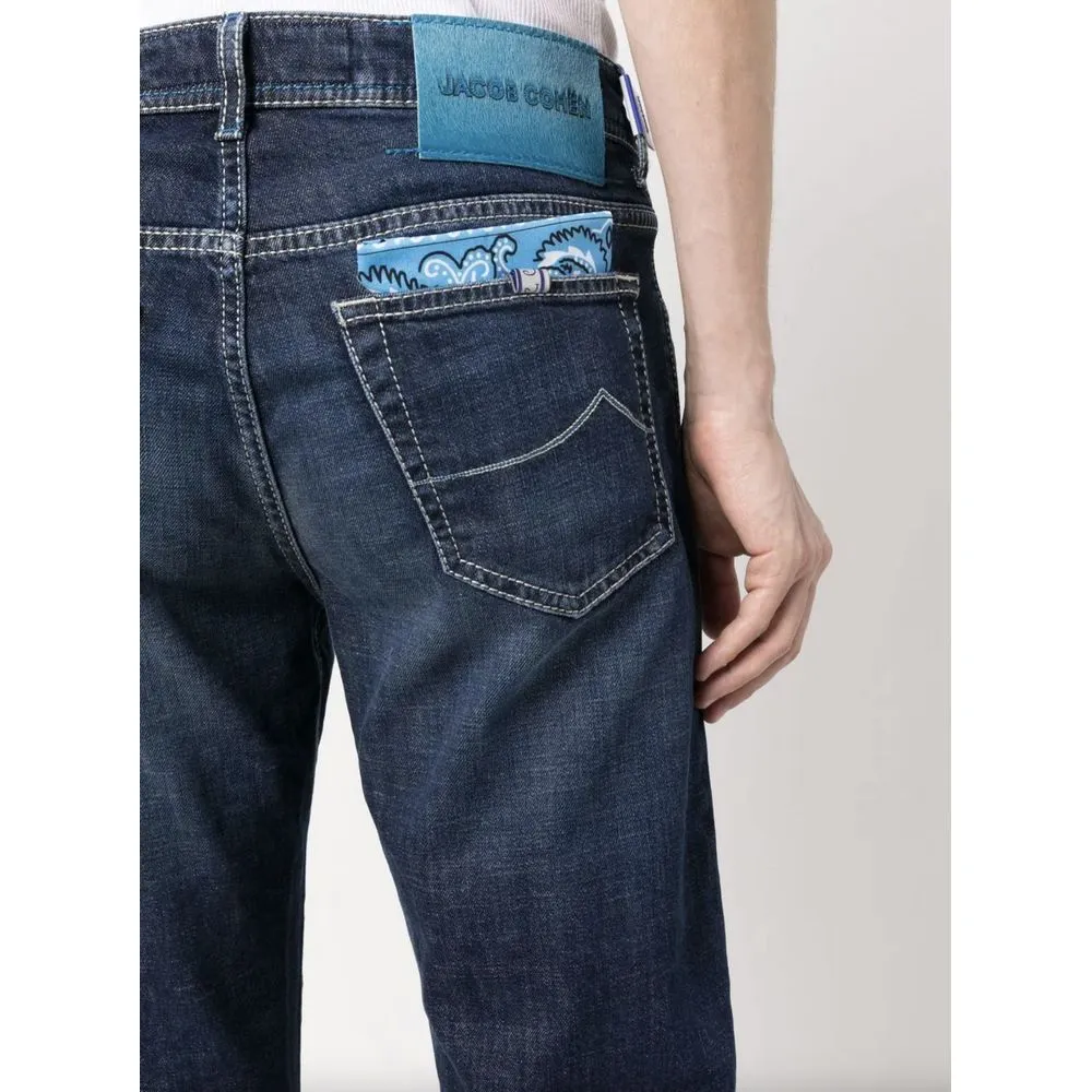 Jacob Cohen Men's Exclusive Indigo Straight Leg Jeans with Bandana Detail
