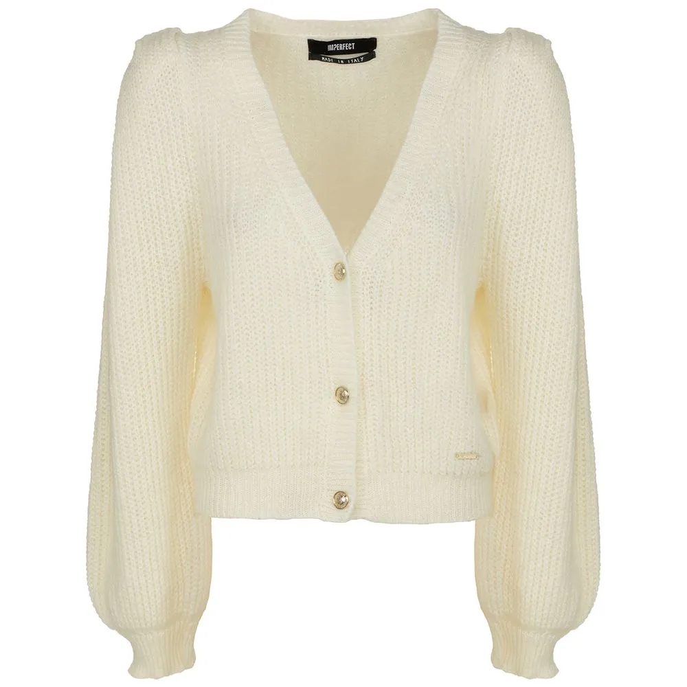 Imperfect Women's Elegant V-Neck Cardigan with Golden Accents