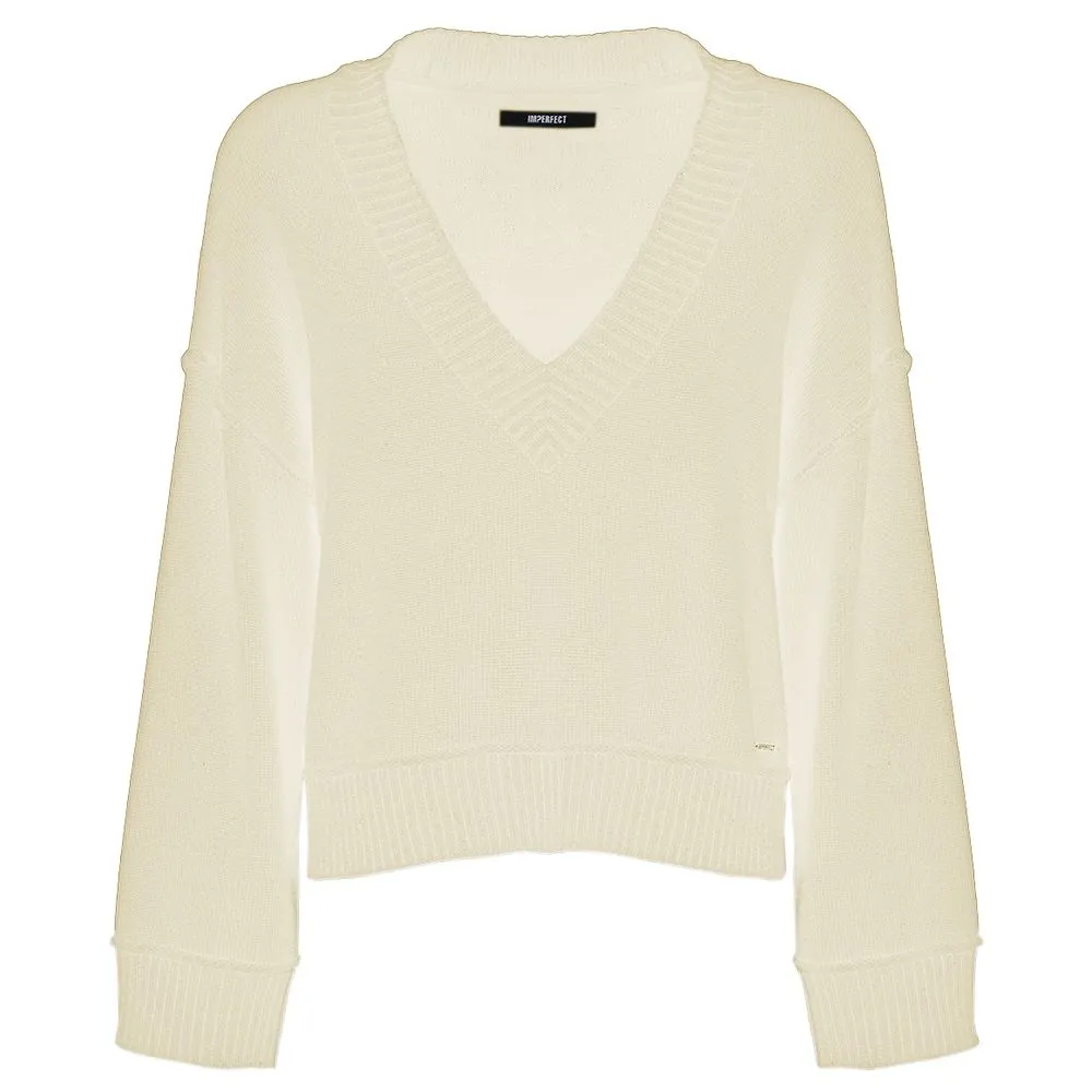 Imperfect Women's Chic Beige V-Neck Wool Blend Sweater