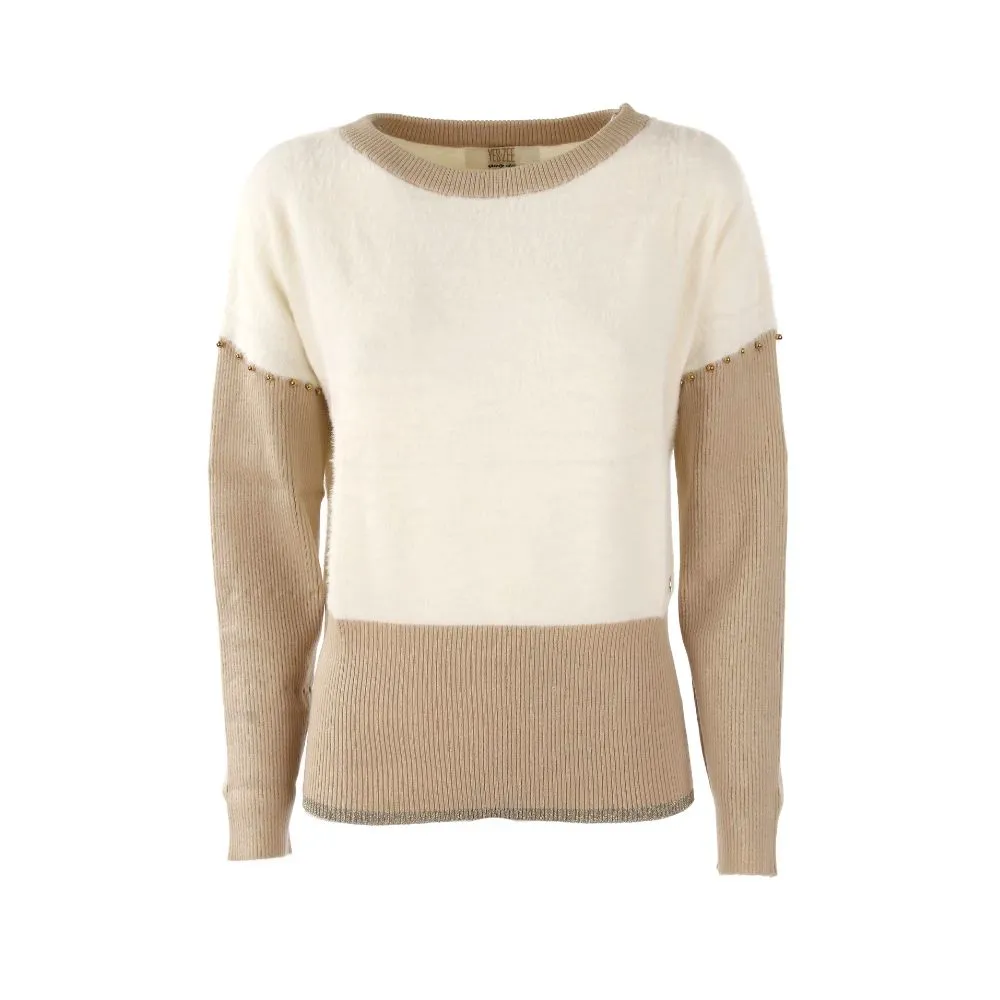 Yes Zee Women's Elegant Crew-Neck Sweater with Metallic Accents