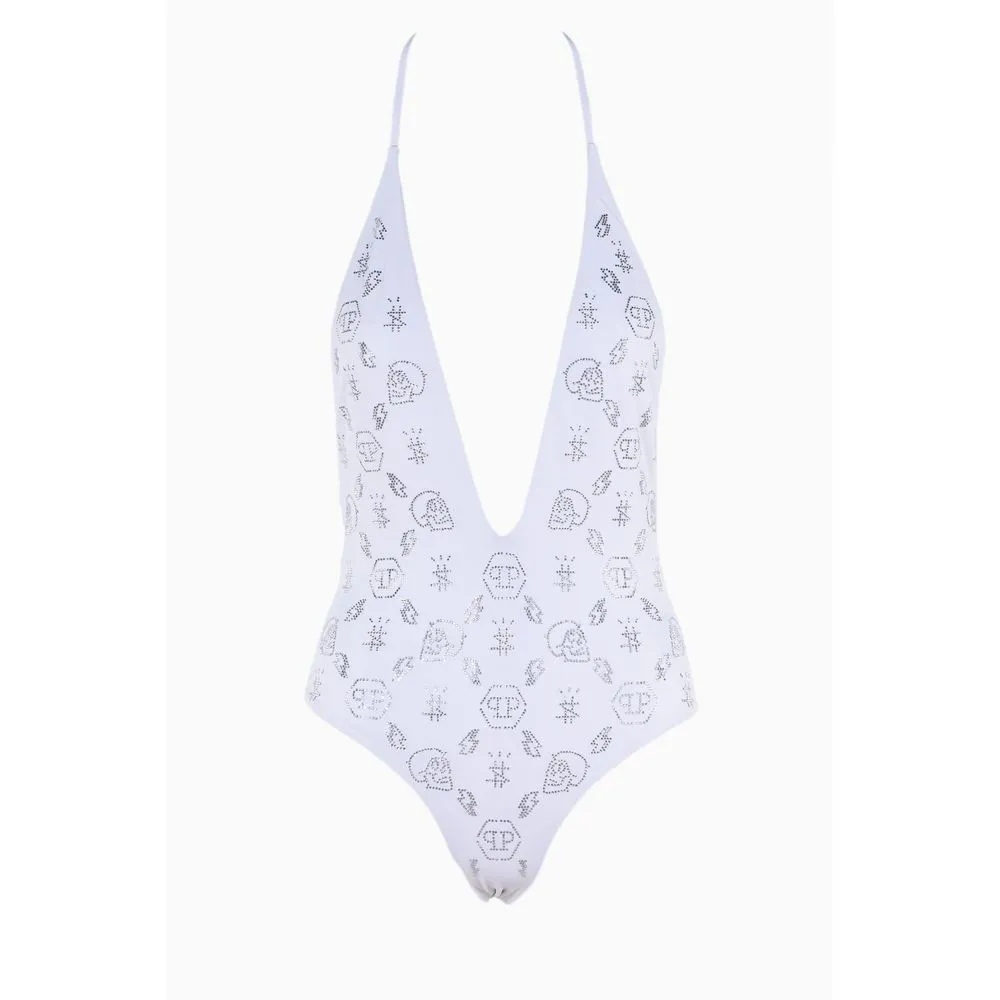 Philipp Plein Women's White Rhinestone Embellished Swimsuit