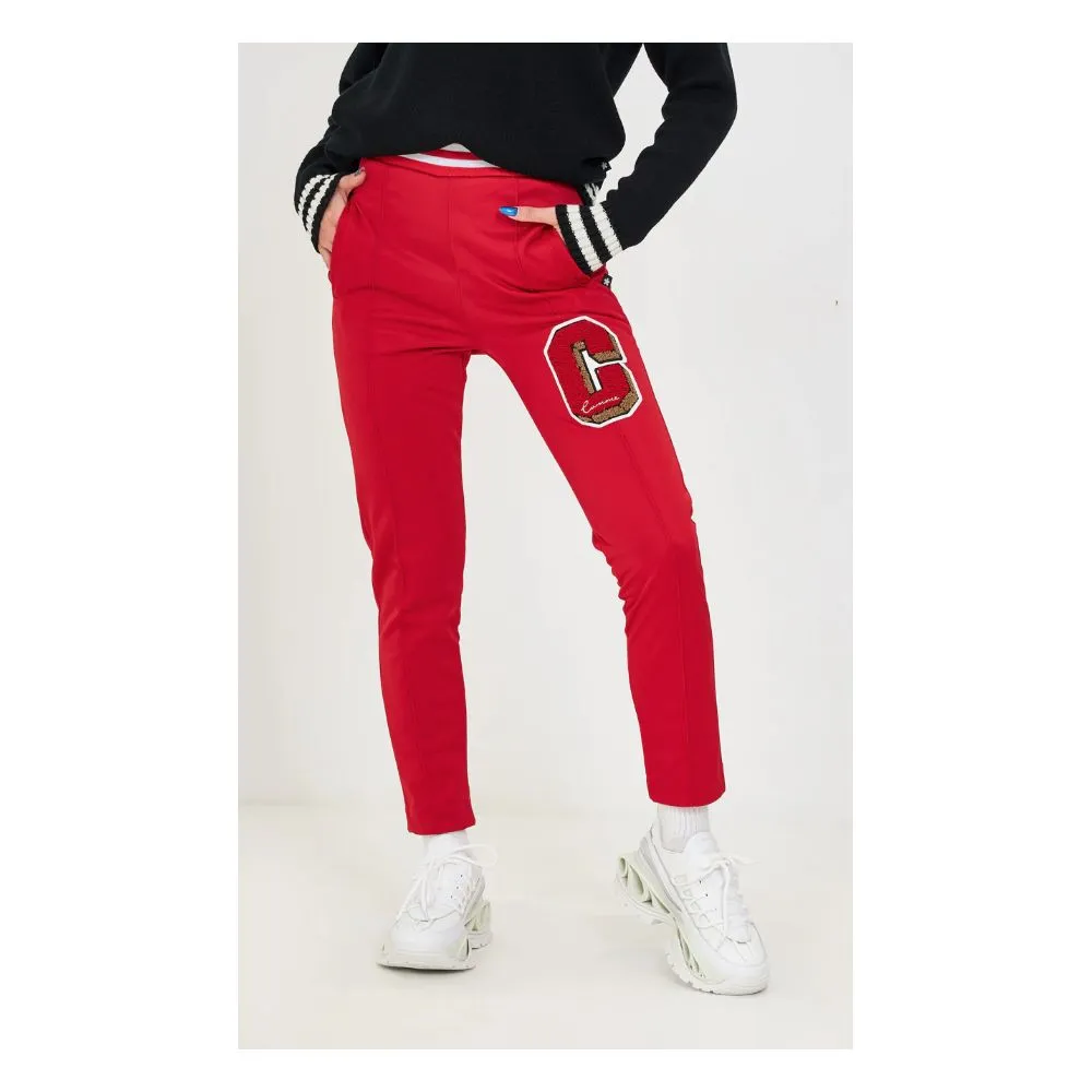 Comme Des Fuckdown Women's Chic Pink Stretch Trousers with Logo Patch