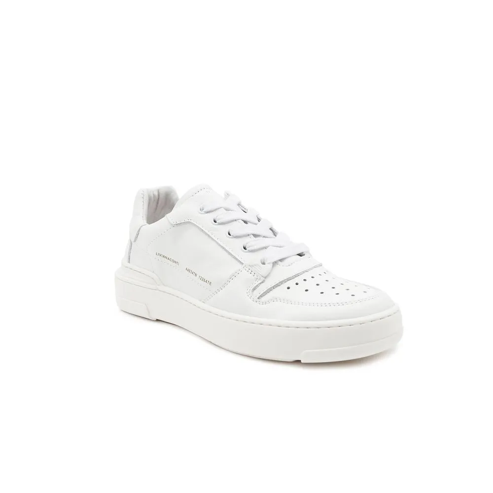 Liviana Conti Women's Elegant White Leather Sneakers with Gold Accents