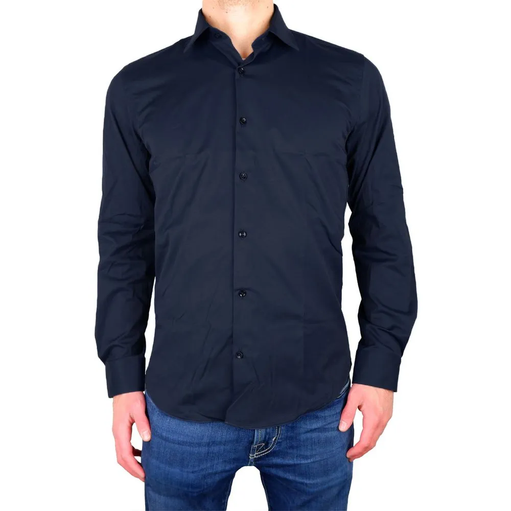 Made in Italy Men's Elegant Milano Blue Gabardine Shirt