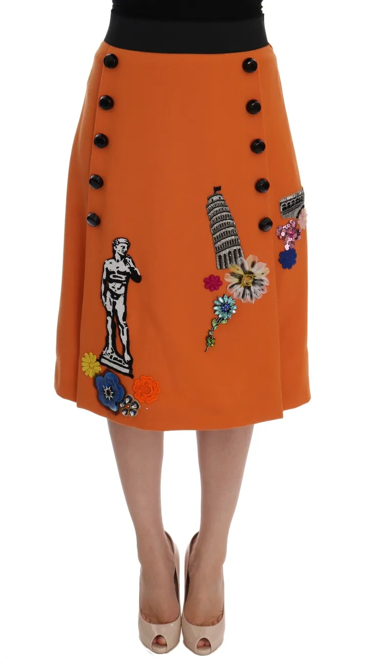 Dolce & Gabbana Women's Embellished Wool Skirt in Vivid Orange