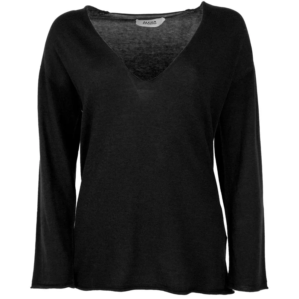 Alpha Studio Women's Black Cotton Sweater
