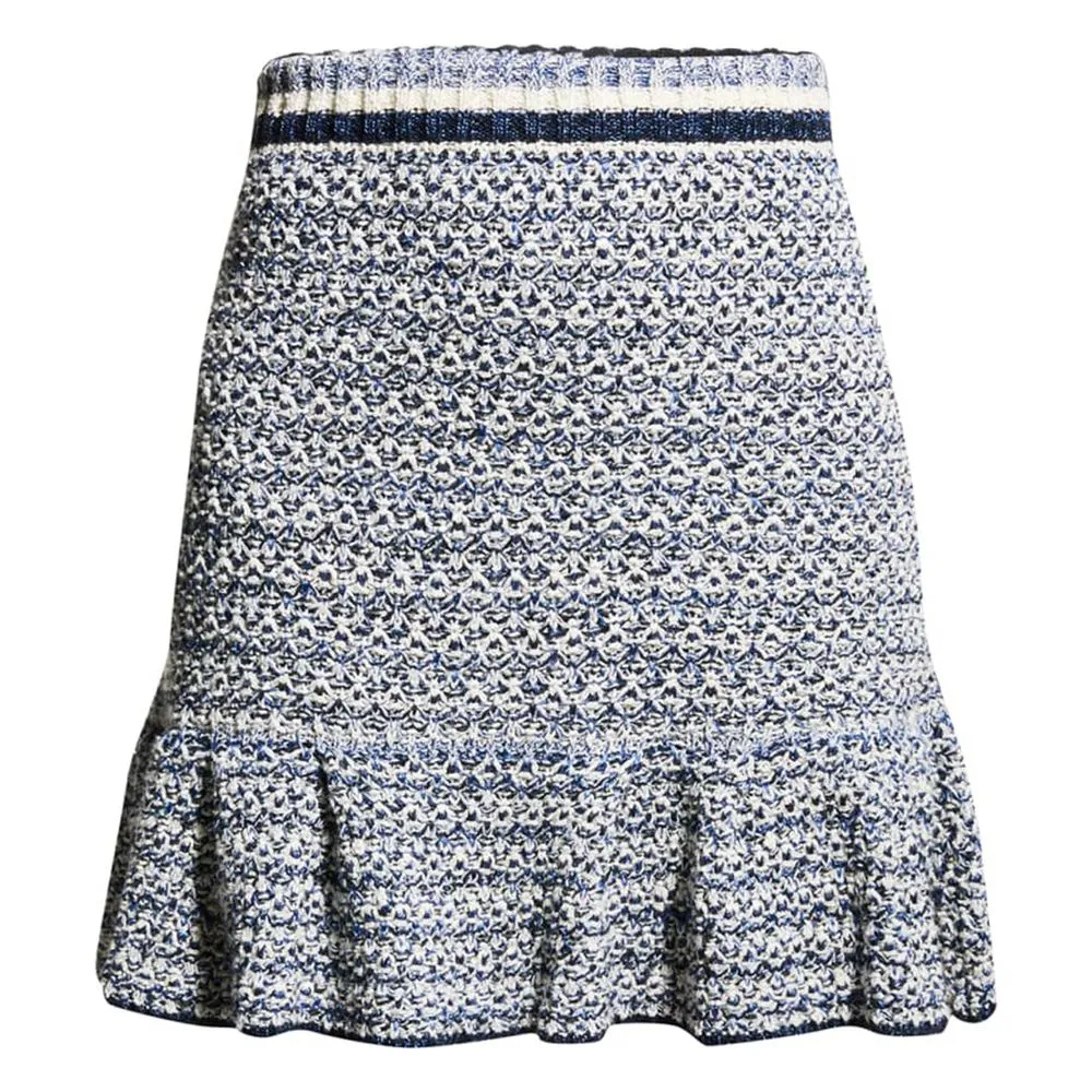 PINKO Women's Elegant Jacquard Canvas Skirt in White & Blue