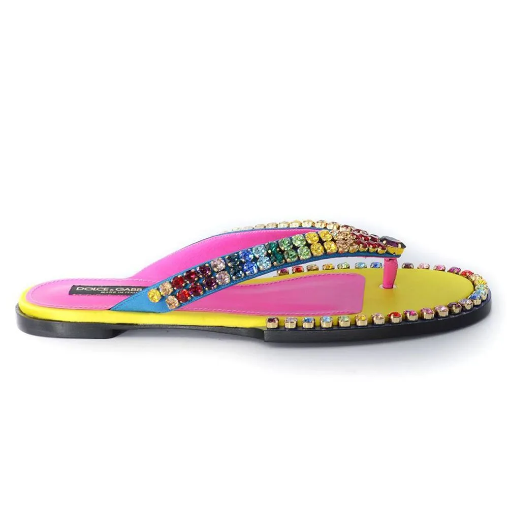 Dolce & Gabbana Women's Crystal Embellished Silk Blend Flip-Flops