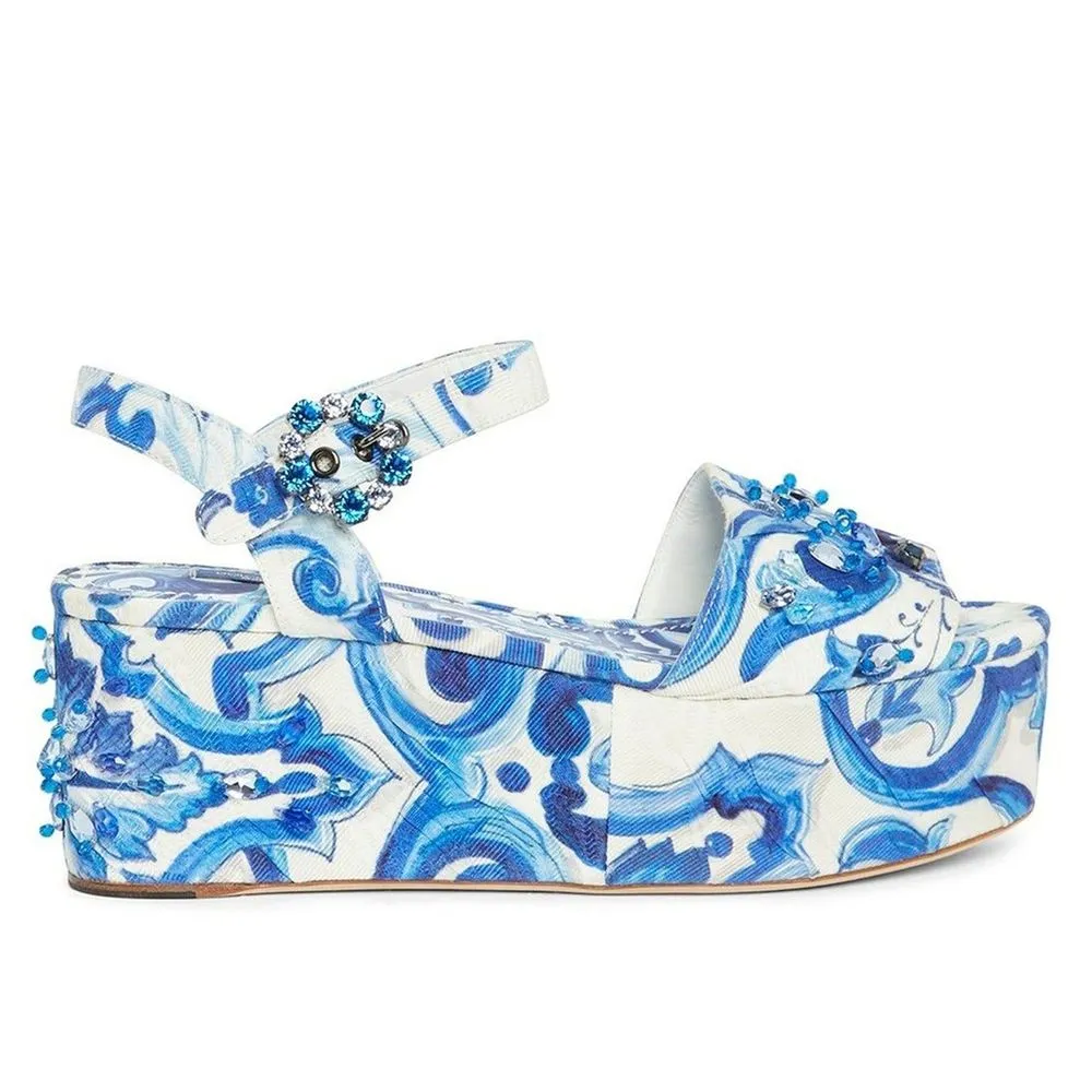 Dolce & Gabbana Women's Majolica Crystal-Embellished Wedge Sandals