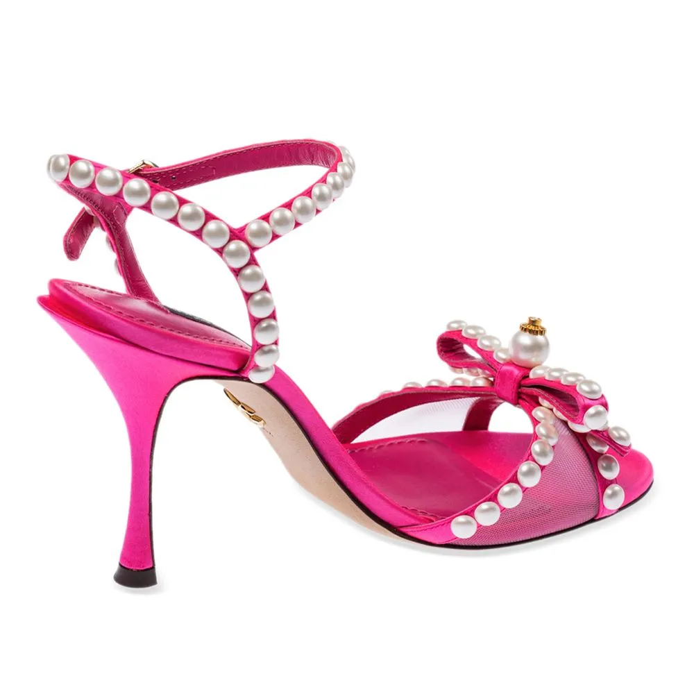 Dolce & Gabbana Women's Elegant Fuchsia Sandals with Pearl Details