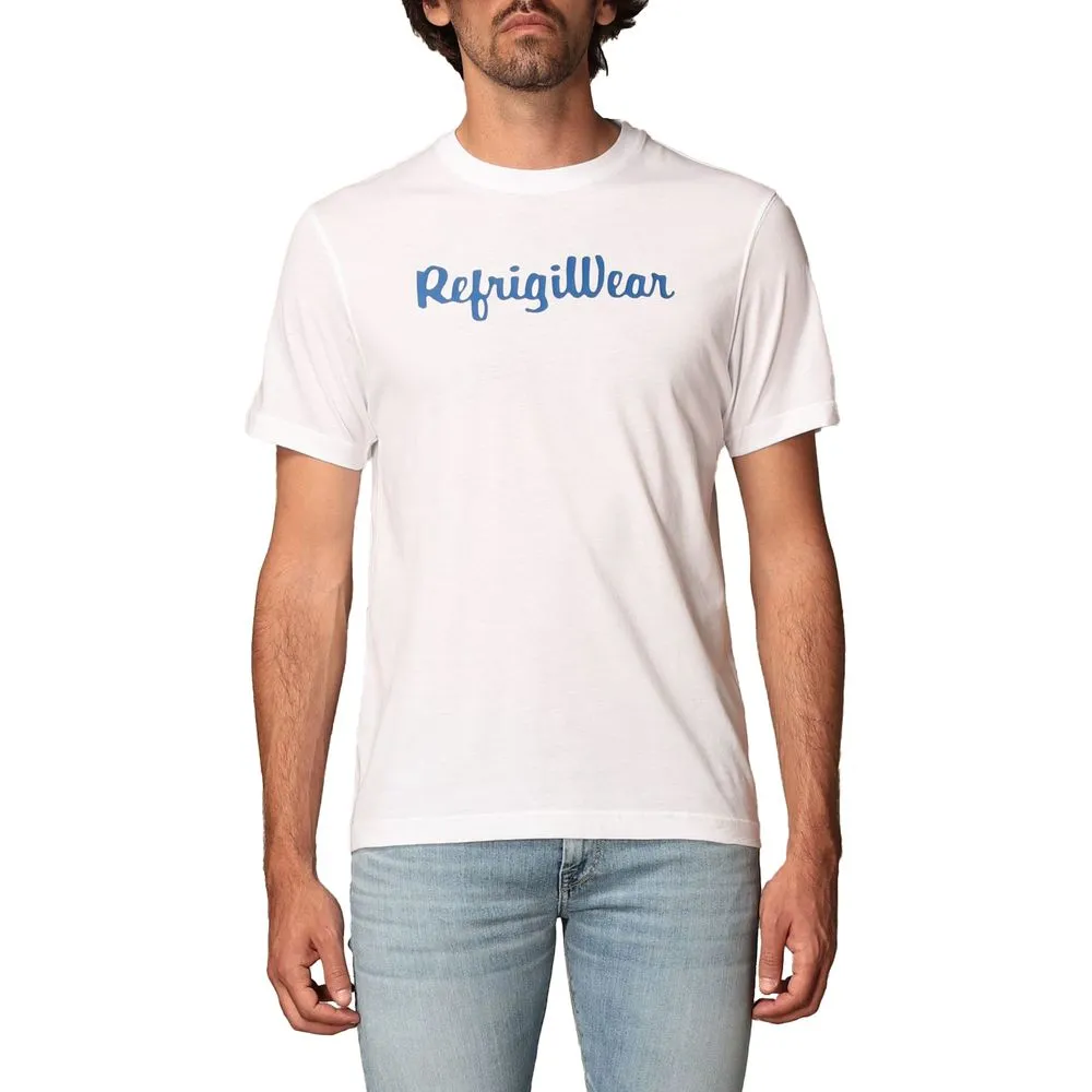 Refrigiwear Men's Crisp White Cotton Tee with Logo Print