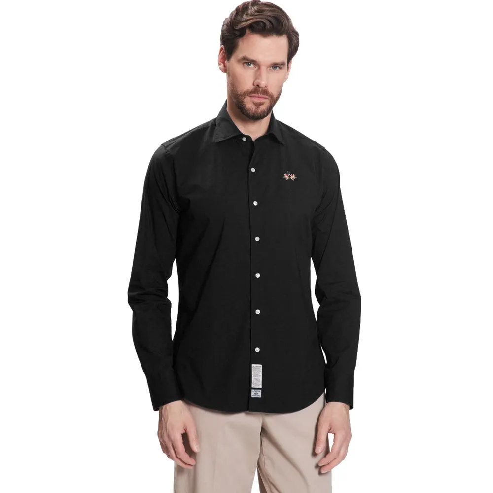 La Martina Men's Elegant Black Poplin Cotton Shirt