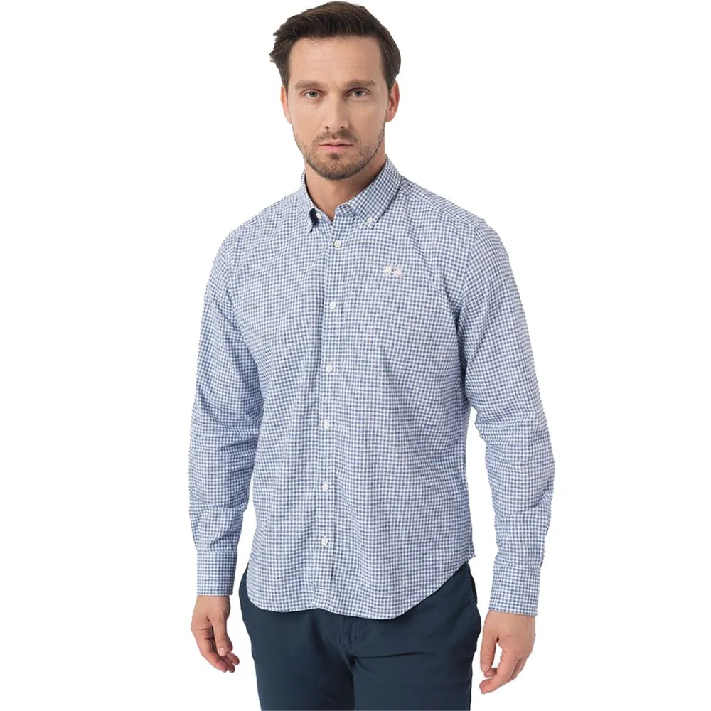 La Martina Men's Elegant Checkered Cotton Shirt with Embroidered Logo