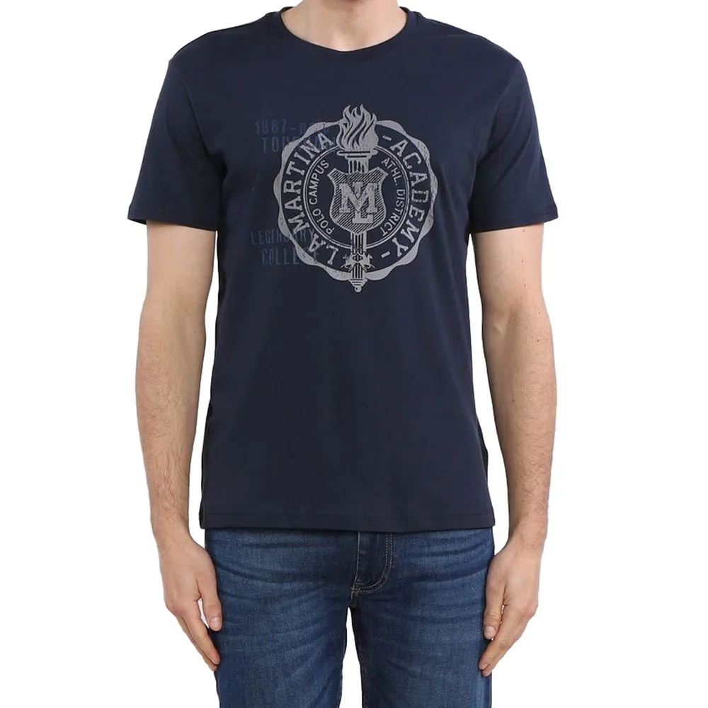 La Martina Men's Crew Neck Graphic Jersey Tee - Refined Blue Cotton