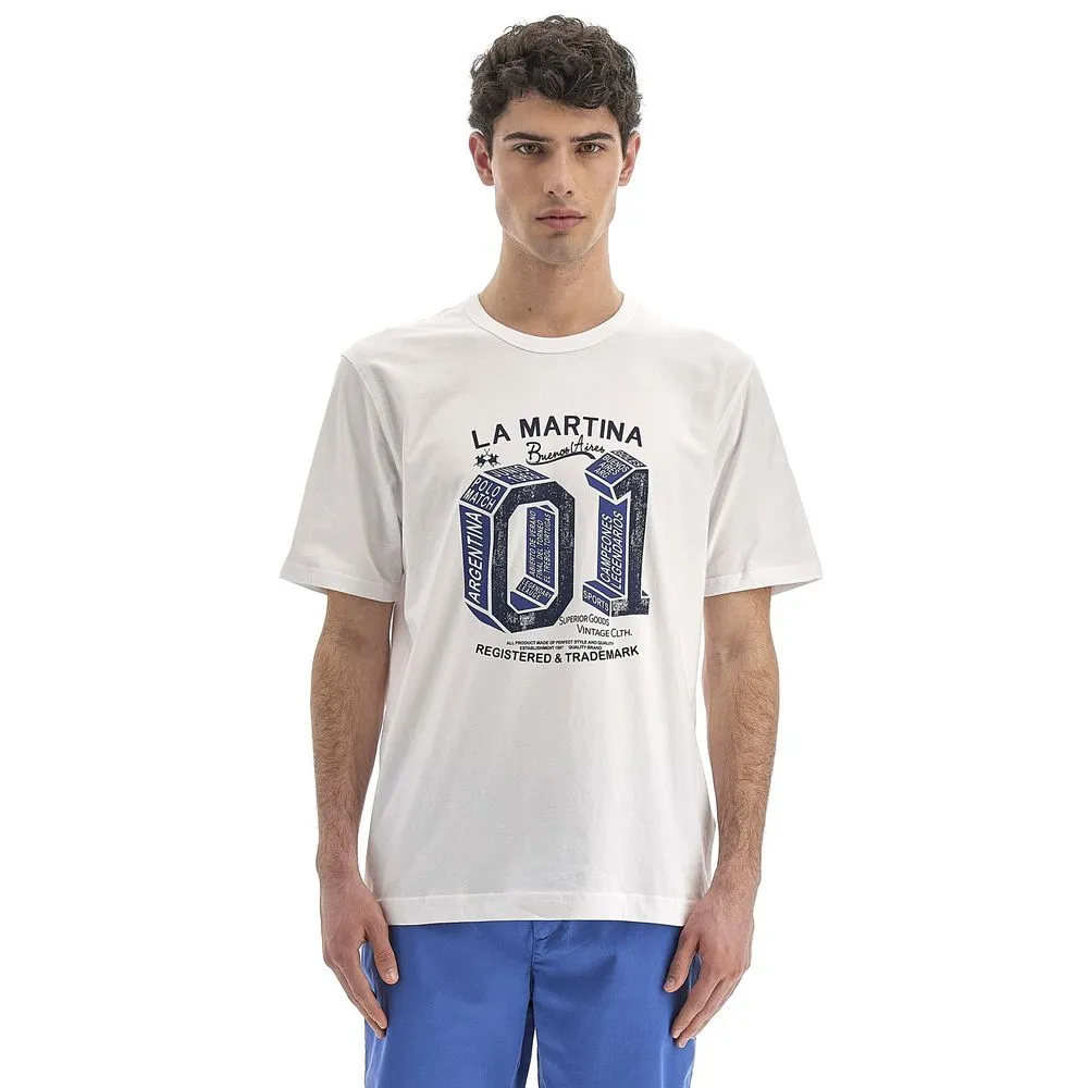 La Martina Men's Equestrian Chic White Cotton Tee