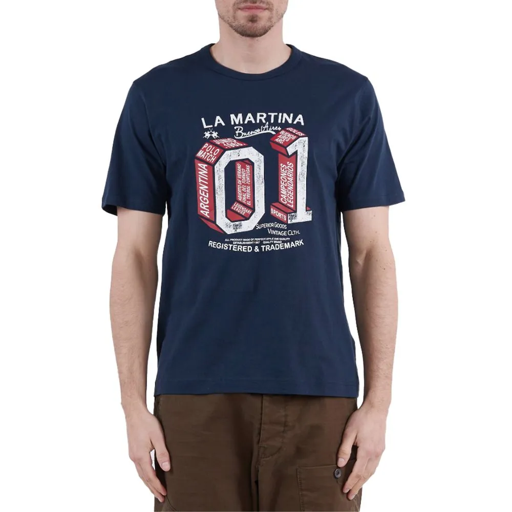 La Martina Men's Sleek Blue Printed Jersey Tee