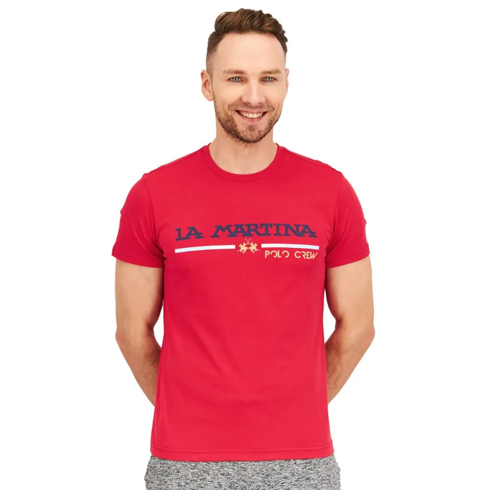 La Martina Men's Elegant Pink Cotton Jersey Tee with Chic Front Print