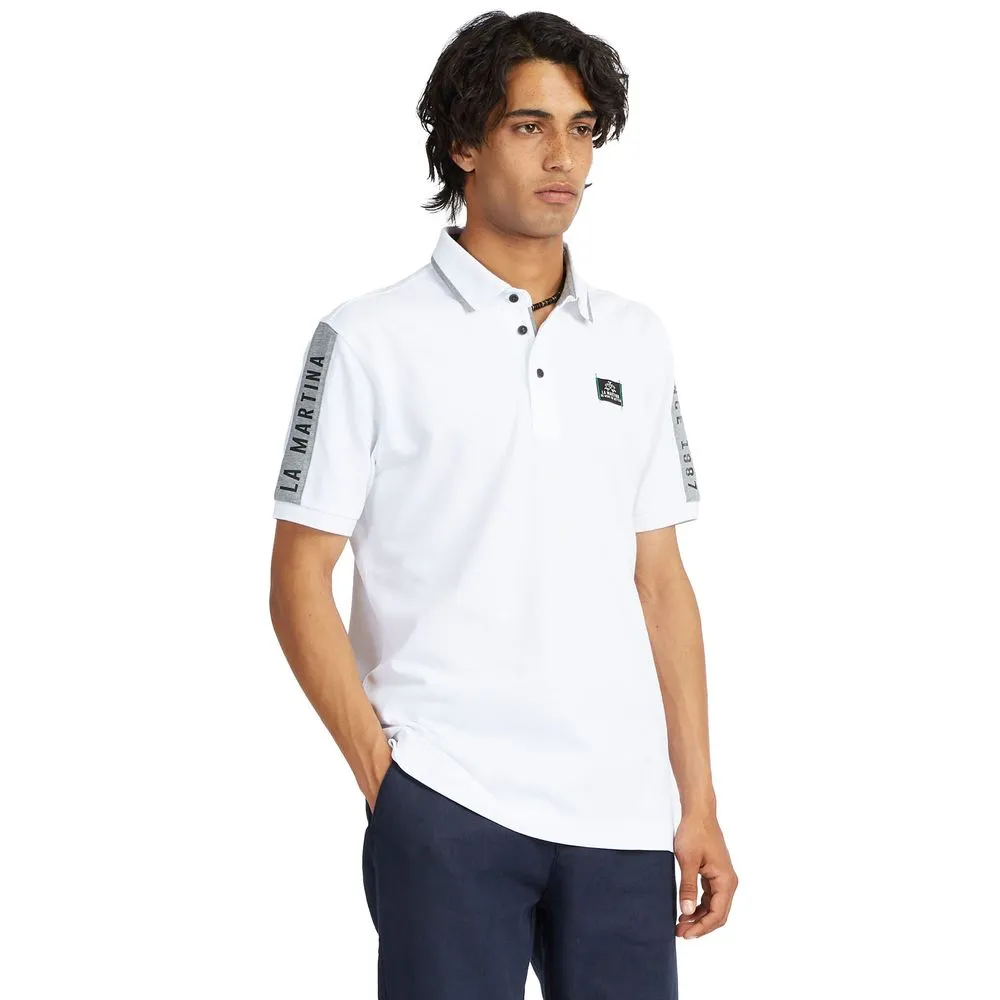 La Martina Men's Sleek White Logo Cotton Polo Shirt for Men