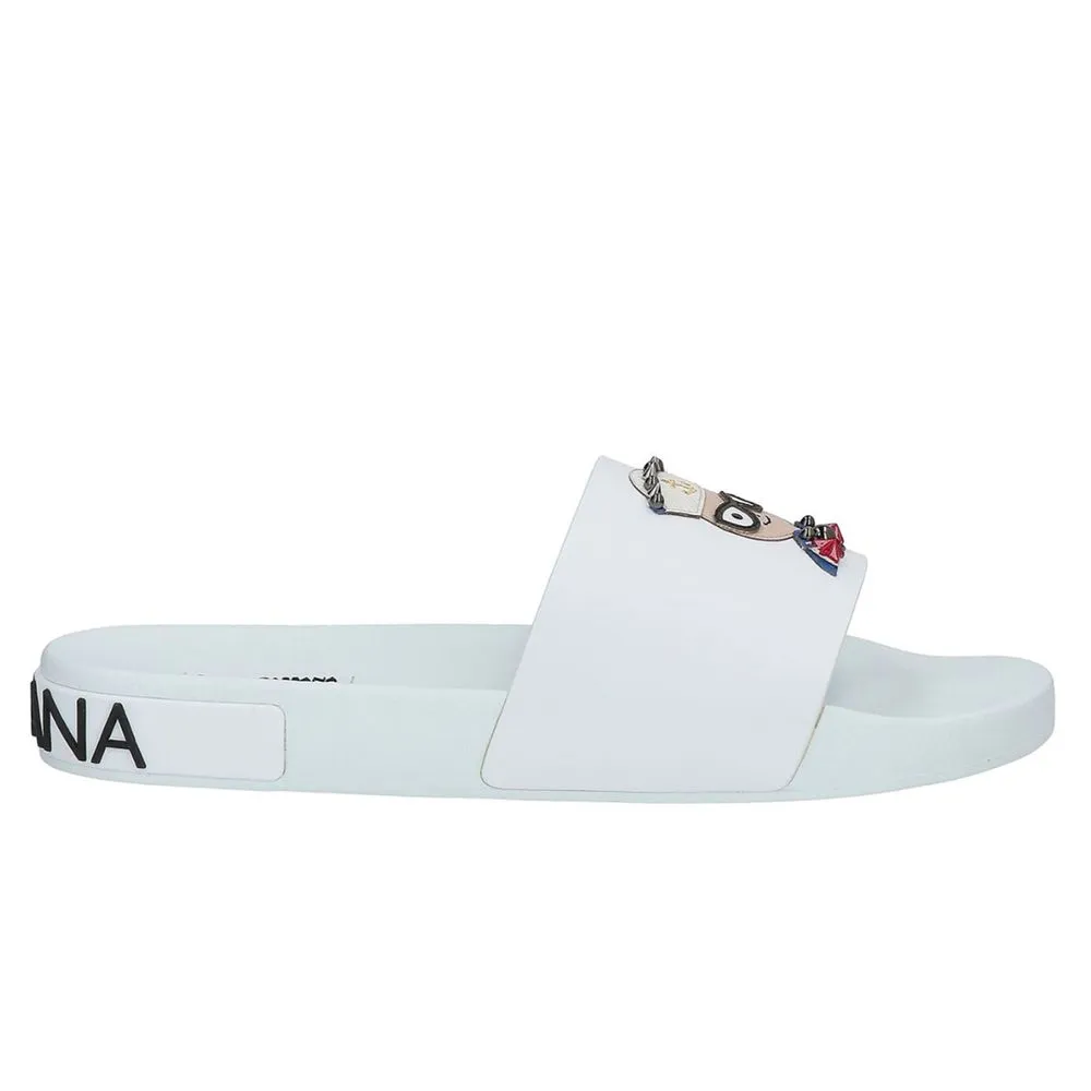 Dolce & Gabbana Men's White Embellished Rubber Slippers for Men