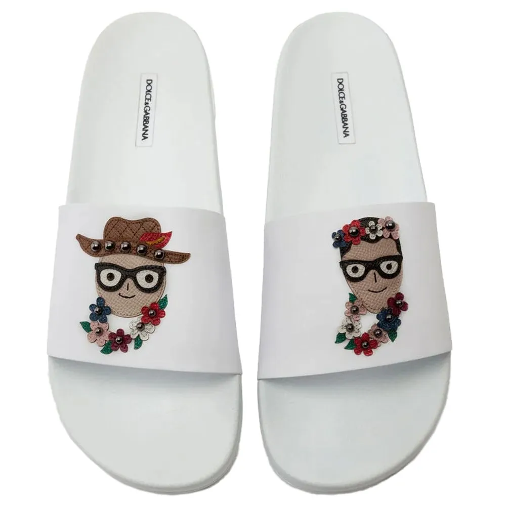 Dolce & Gabbana Men's Elegant White Calfskin Rubber Slippers