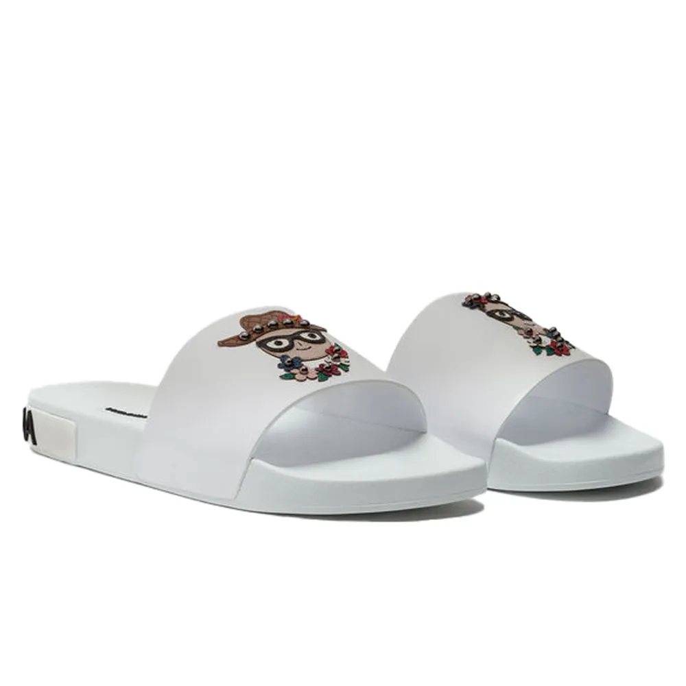 Dolce & Gabbana Men's Elegant White Calfskin Rubber Slippers