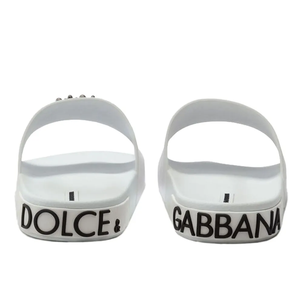 Dolce & Gabbana Men's Elegant White Calfskin Rubber Slippers