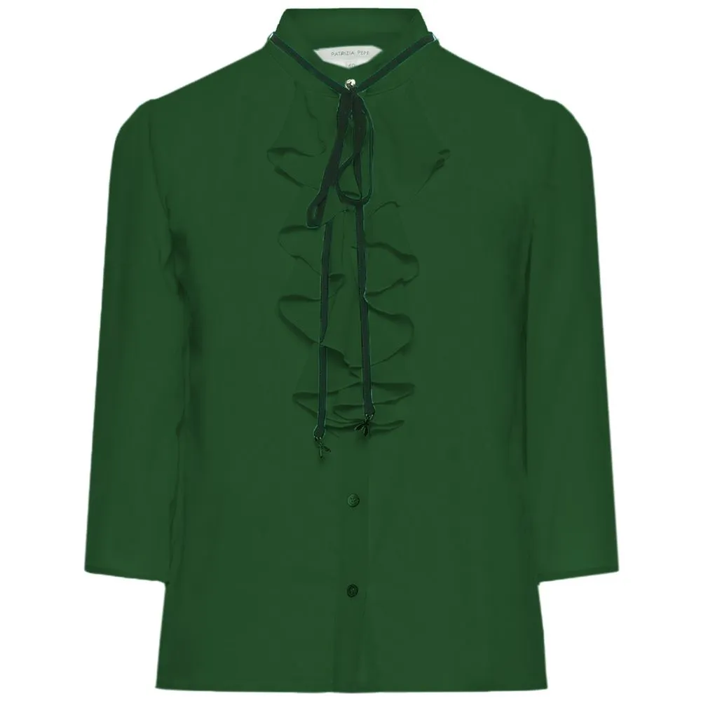 Patrizia Pepe Women's Elegant Green Crepe Blouse with Ruffle Accent