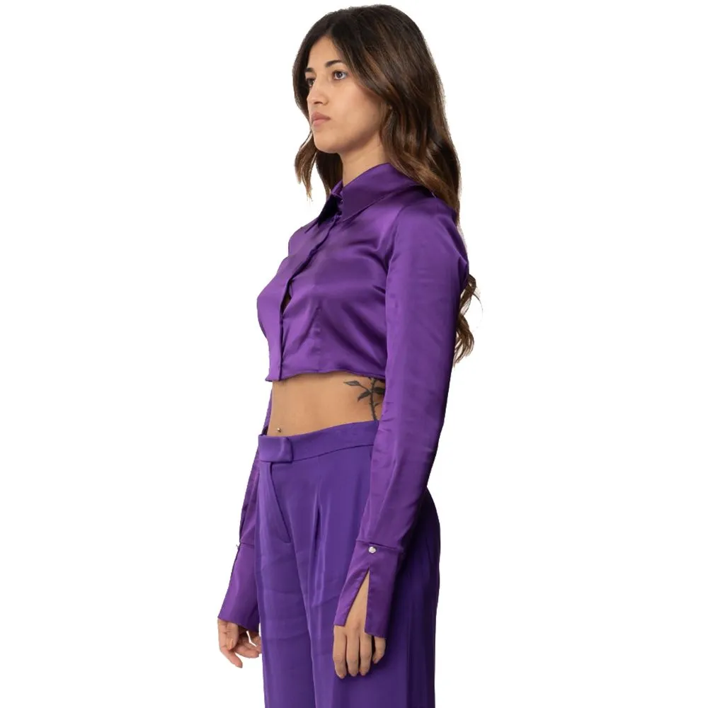 Patrizia Pepe Women's Sleek Satin Crop Blouse in Royal Purple