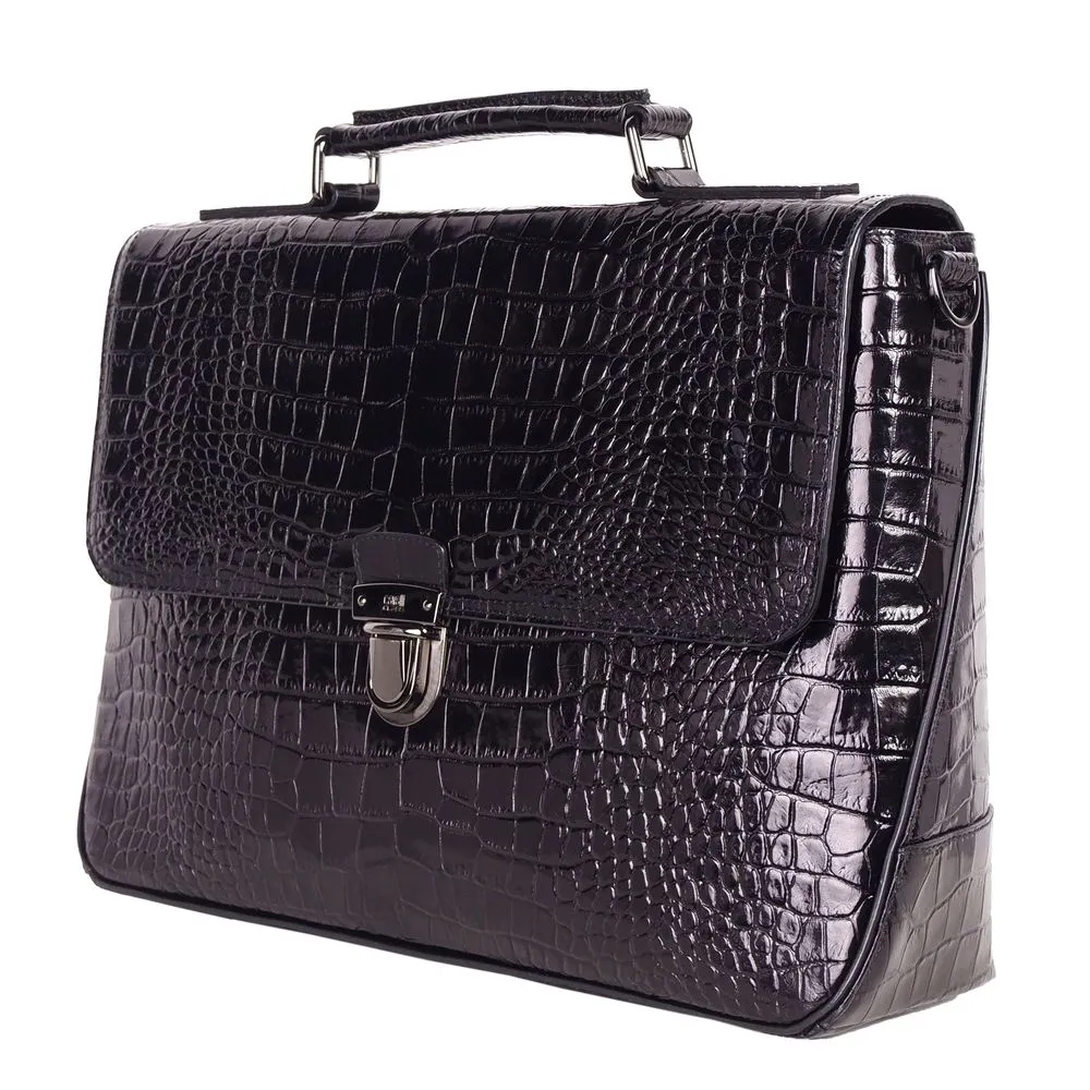 Cavalli Class Men's Elegant Python-Print Calfskin Briefcase