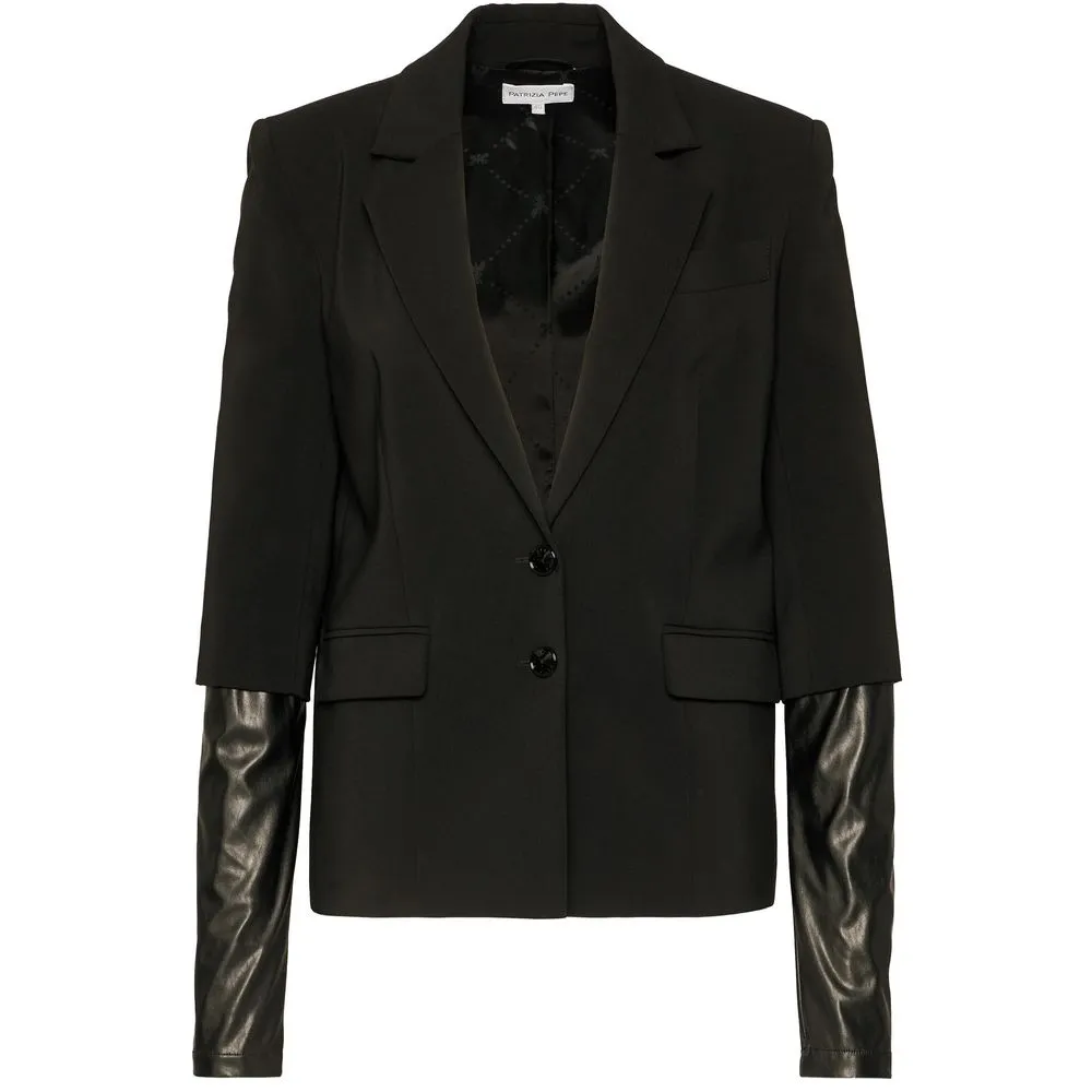 Patrizia Pepe Women's Elegant Two-Button Jacket with Faux Leather Trim