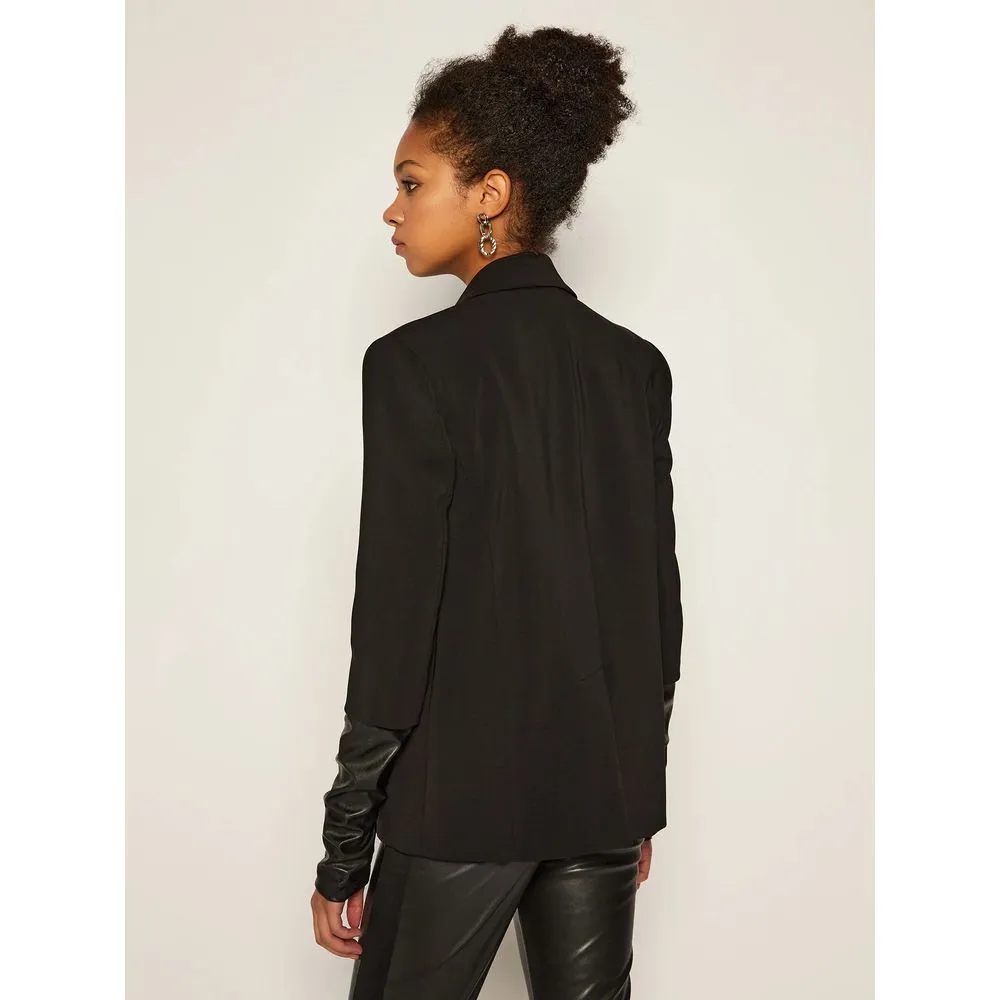 Patrizia Pepe Women's Elegant Two-Button Jacket with Faux Leather Trim