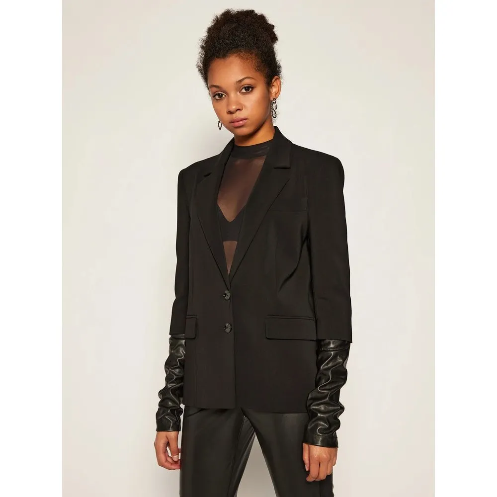 Patrizia Pepe Women's Elegant Two-Button Jacket with Faux Leather Trim