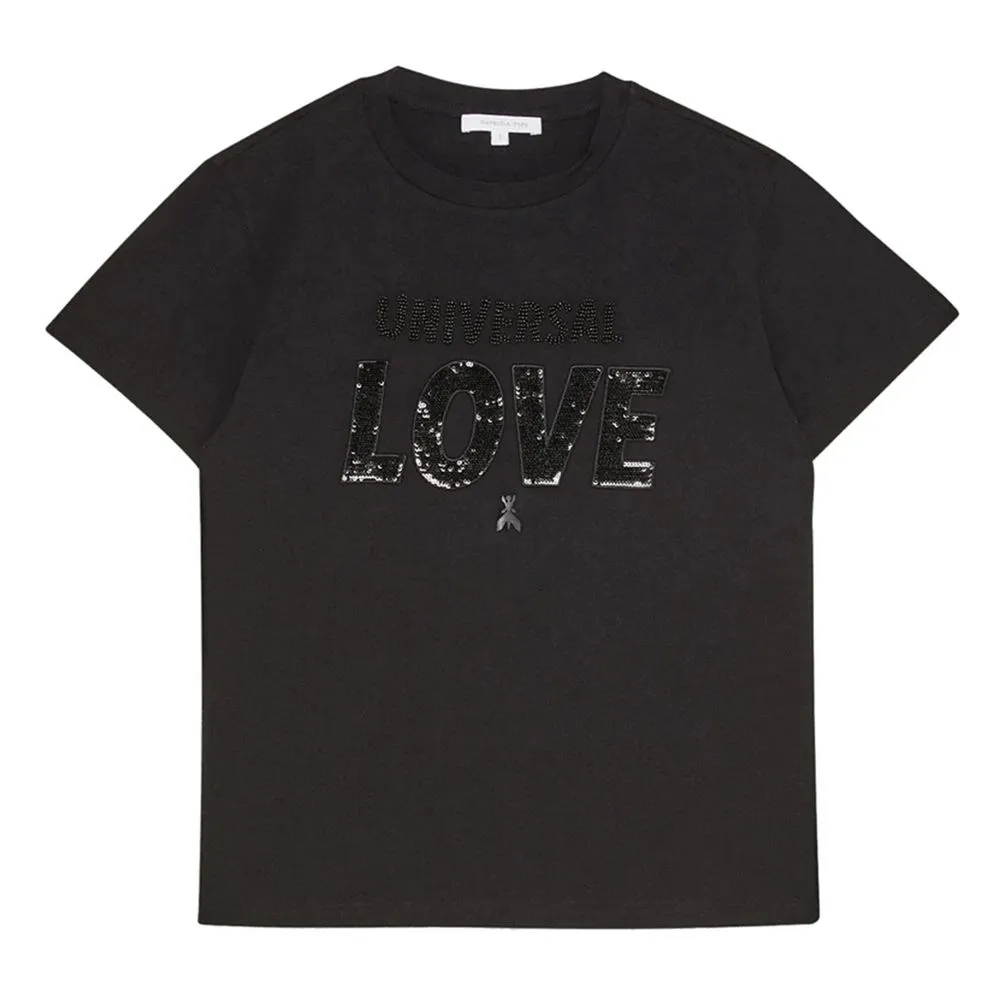 Patrizia Pepe Women's Chic Rhinestone Embellished Black Cotton Tee