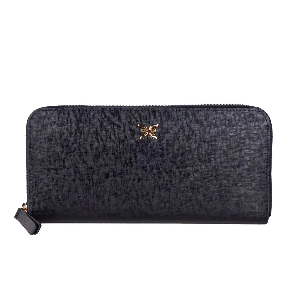 Ungaro Women's Elegant Leather Zippered Wallet in Classic Black