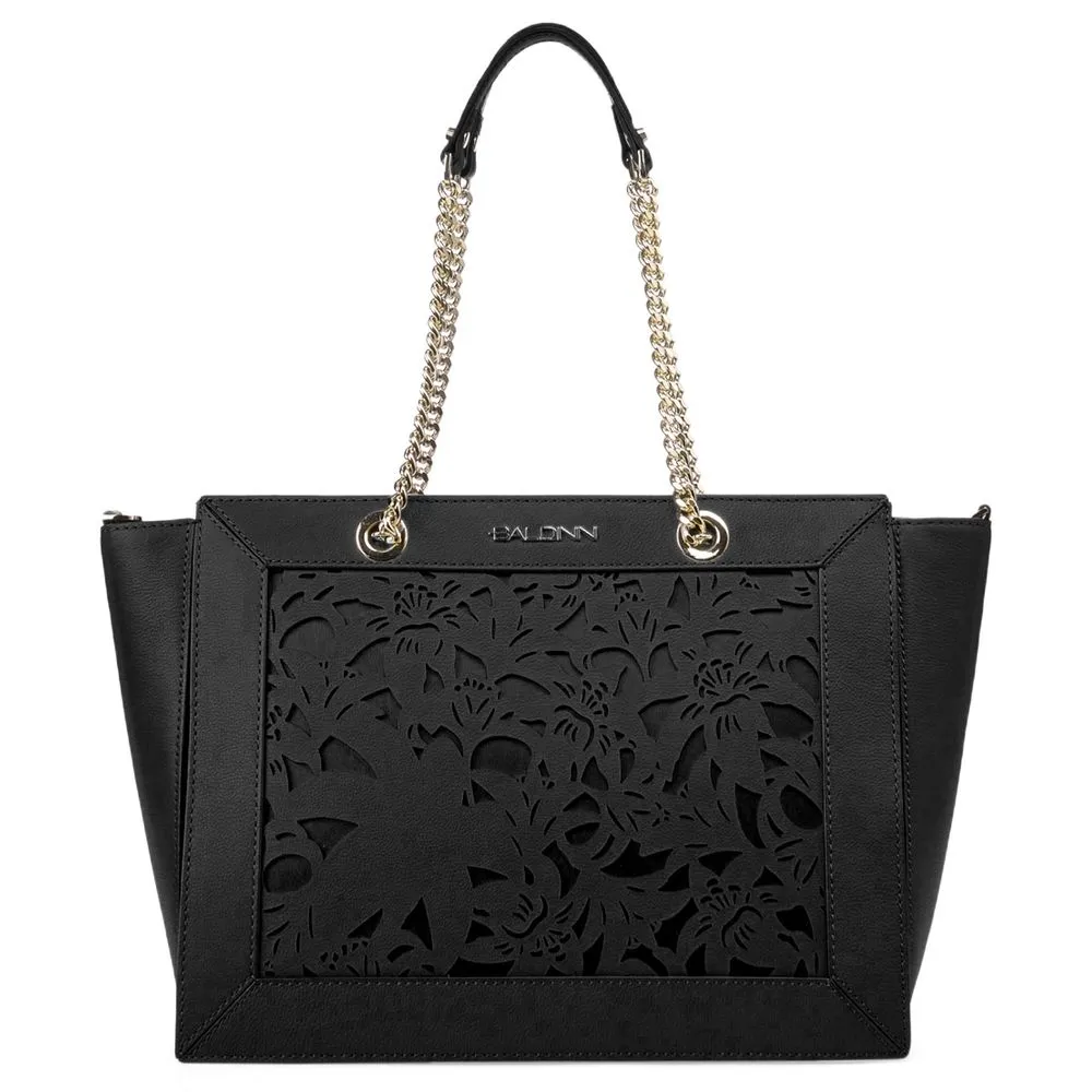 Baldinini Trend Women's Elegant Black Floral Calfskin Shoulder Bag