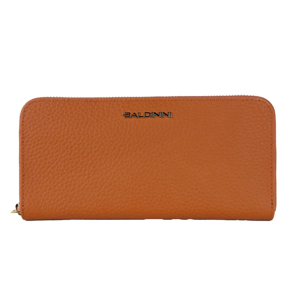 Baldinini Trend Women's Elegant Orange Leather Wallet with Zipper