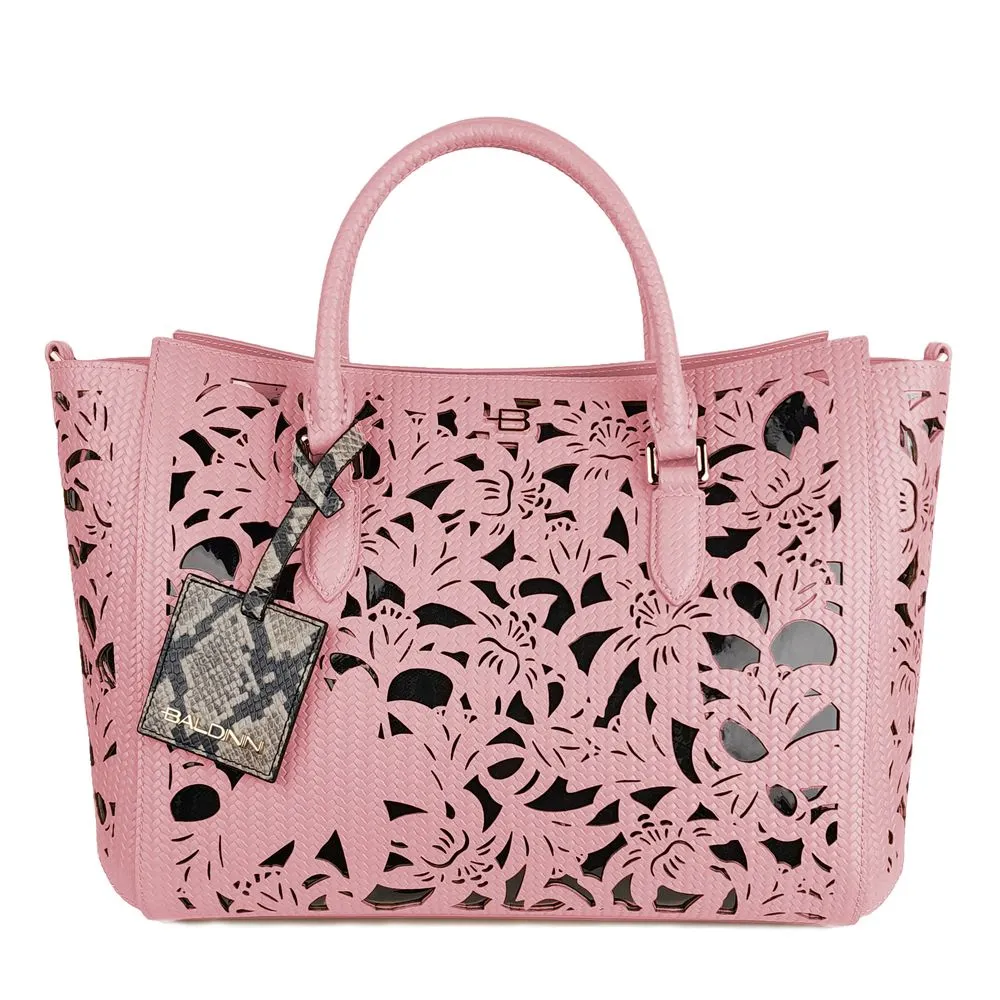 Baldinini Trend Women's Chic Pink Calfskin Handbag with Floral Accents
