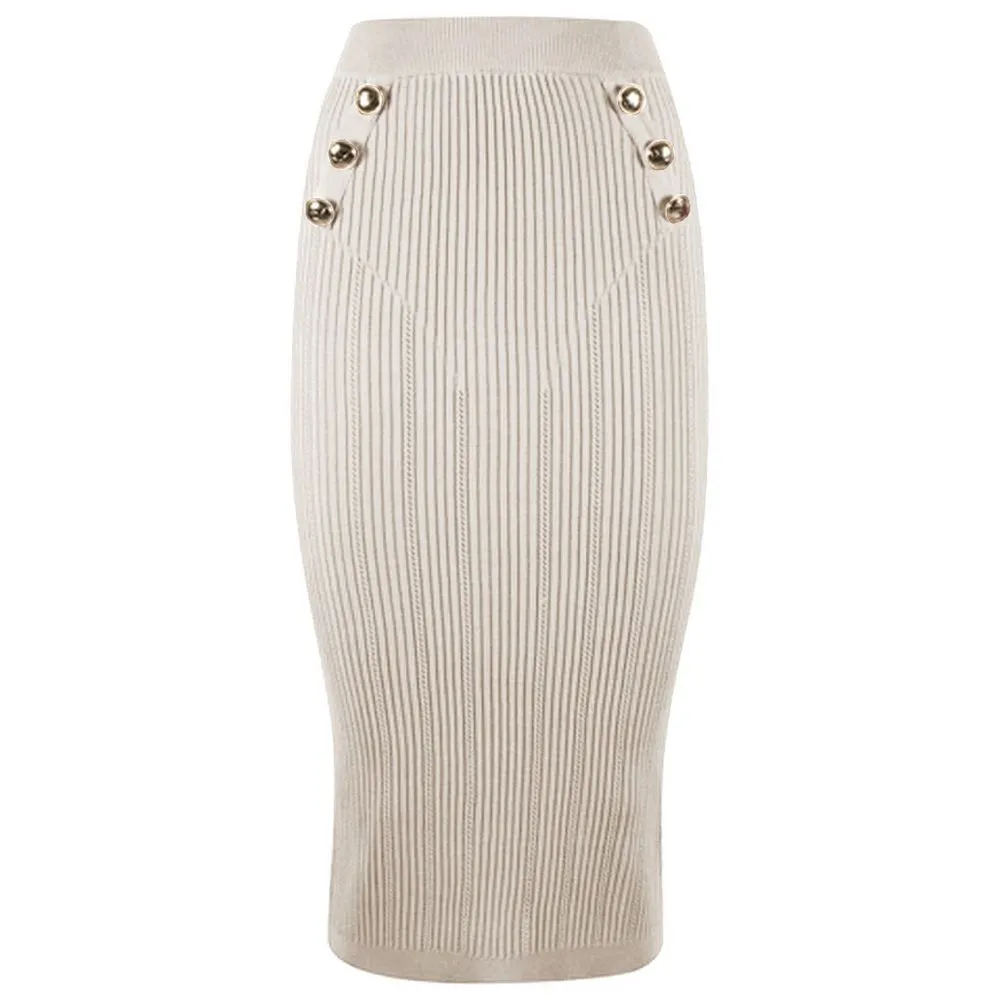 Yes Zee Women's Elegant Pencil Skirt with Decorative Buttons
