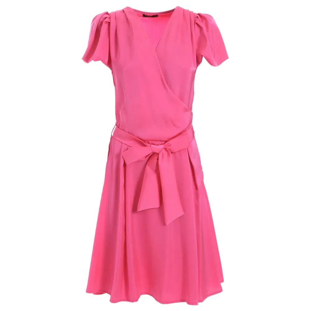 Yes Zee Women's Chic Fuchsia Midi Dress with Belt Detail