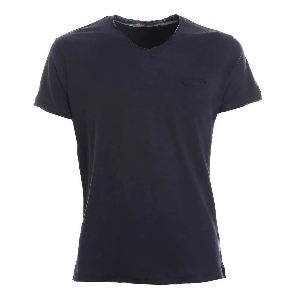 Yes Zee Men's Chic V-Neck Tee with Pocket in Blue