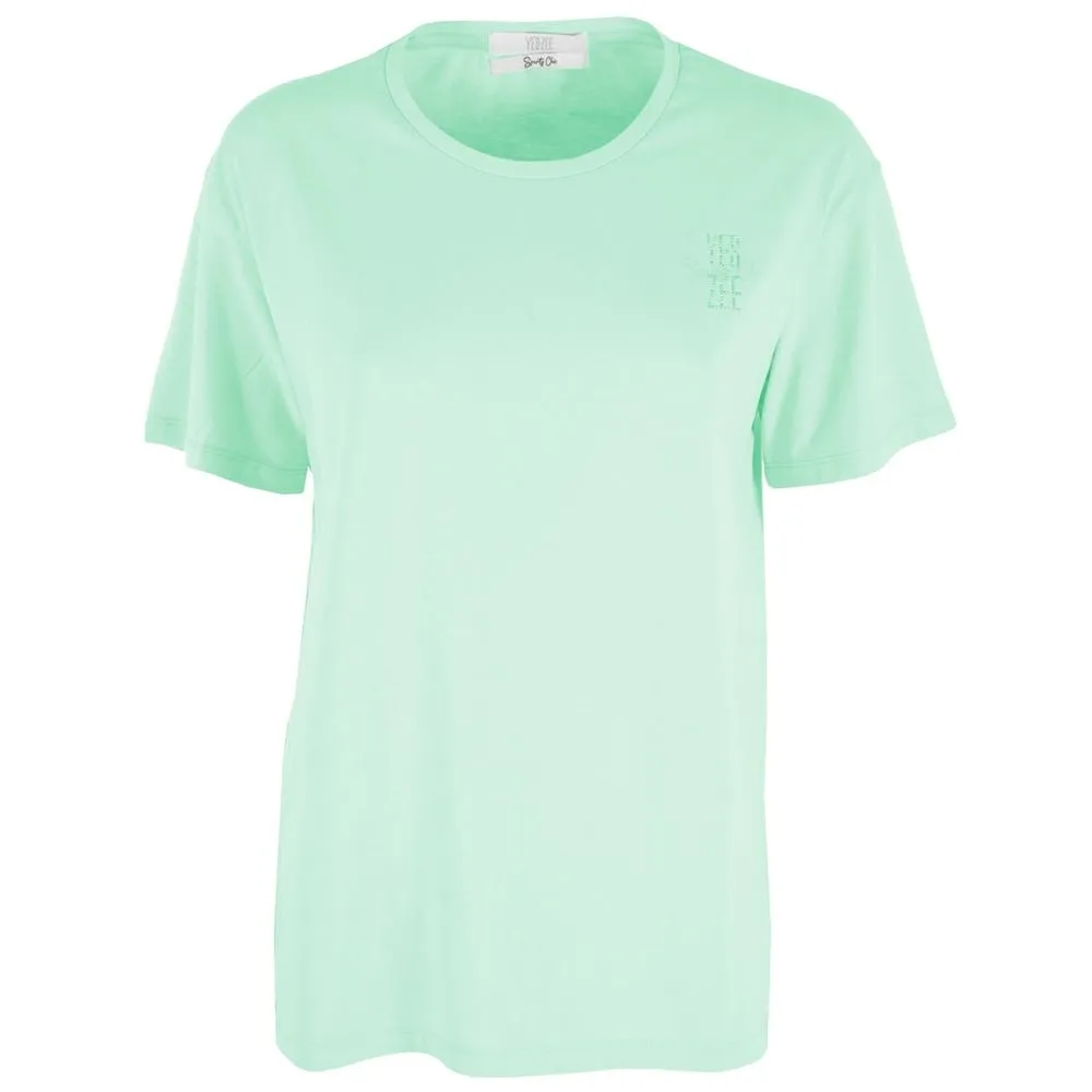 Yes Zee Women's Chic Green Crew-neck Cotton Tee with Chest Logo