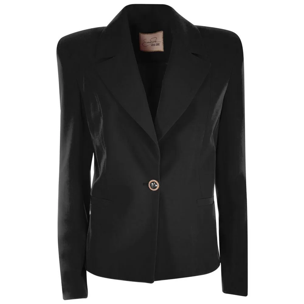Yes Zee Women's Chic Summer Crepe Jacket with Logo Button
