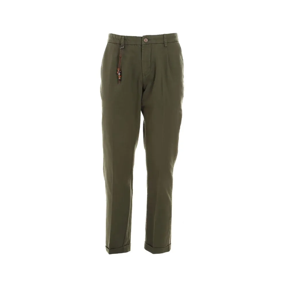 Yes Zee Men's Elegant Green Cotton Chino Trousers