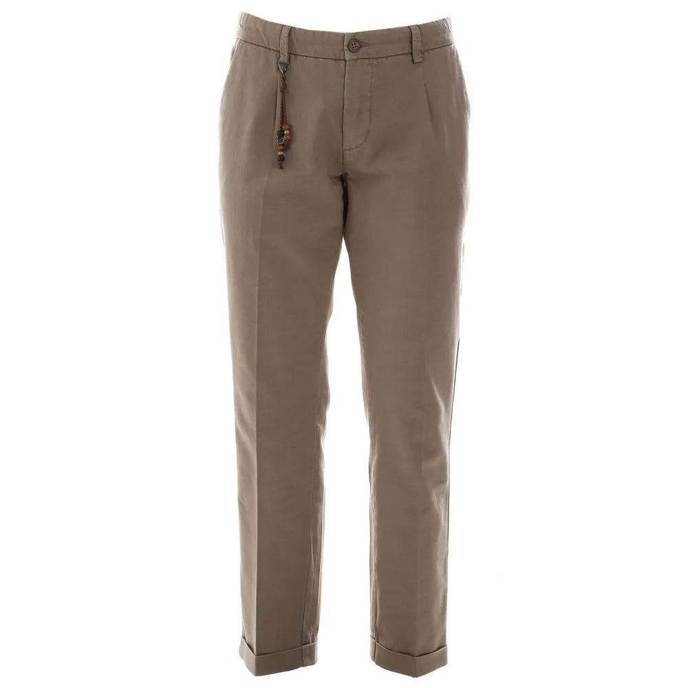 Yes Zee Men's Chic Cotton Chino Trousers in Earthy Brown