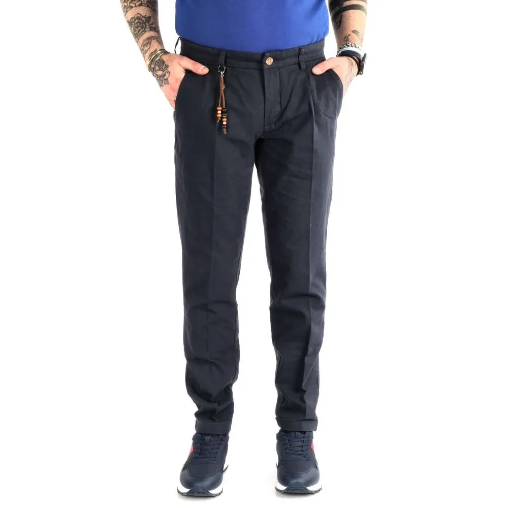 Yes Zee Men's Elegant Cotton Pants in Refined Blue Hue