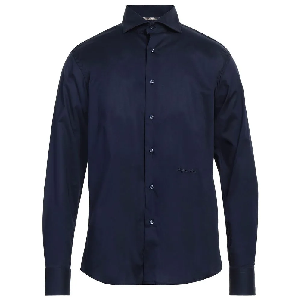 Aquascutum Men's Elegant Blue Cotton Logo Shirt