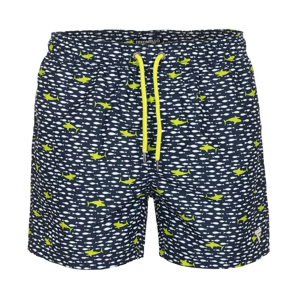 Fred Mello Men's Blue Patterned Designer Swimsuit